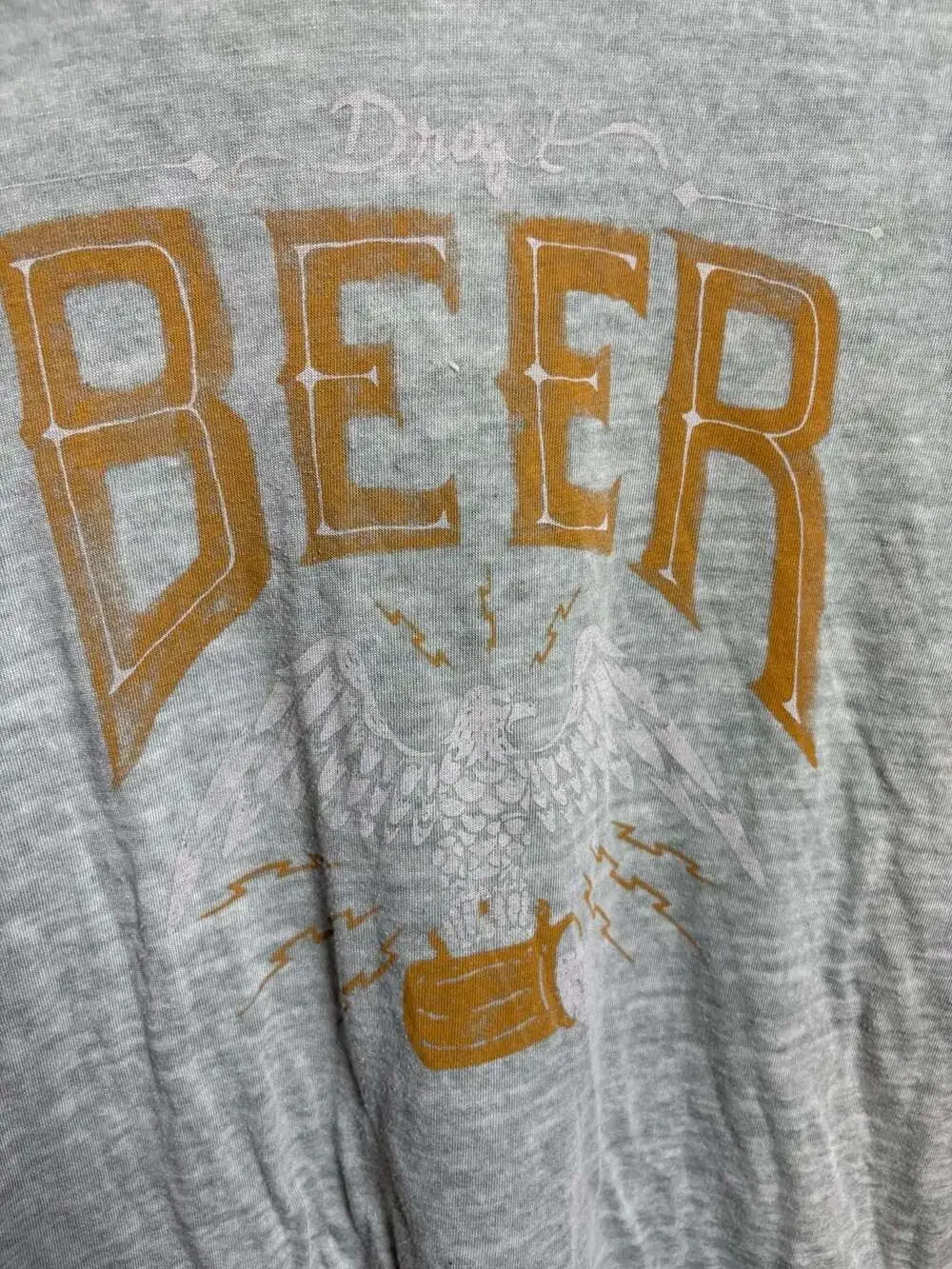 Lucky Brand Venice Burnout Draft Beer Graphic T-Shirt Gray Medium